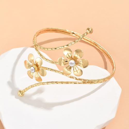 Arm Cuff Jewelry for Women Adjustable Flower Cuff Bangle Bracelet Gold Armband Upper Jewelry Gifts for Women Boho Western Accessories - color: B5:gold flower