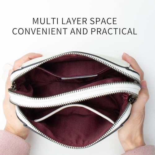 Genuine Leather Small Crossbody Bags for Women | Lightweight Shoulder Purse, Designer Handbag with Adjustable Strap, Casual Travel Everyday Bag - color: H-white