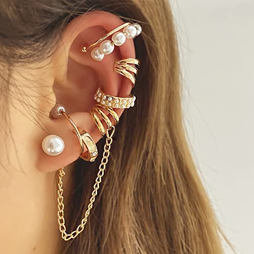 Ear Cuff Earrings for Women Chunky Ear Cuff Colourful Non Pierced Ear Cuff Non Piercing Clip On Cartilage Wrap Cuff Earrings Jewelry Gifts - color: 246Gold