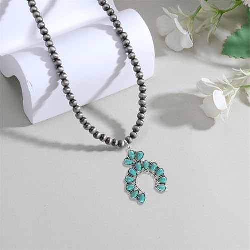 coadipress Navajo Pearl Necklace Western Jewelry for Women Boho Beaded Choker Necklaces Vintage Turquoise Pendant Cowgirl Necklace - style: Horseshoe