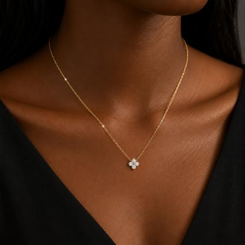 Dainty Gold Necklaces for Women Trendy Non Tarnish 14K Gold Plated Cubic Zirconia Necklace Layered Simple Cute Four Leaf Clover Choker Jewelry Birthday Gifts - color: Gold, style: Cable CZ-2