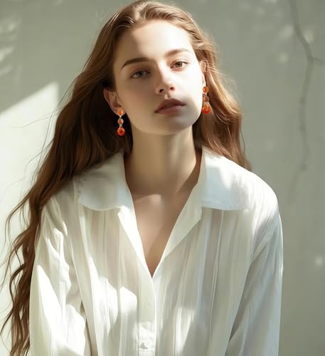 Boho Earrings for Women Natural Stone Beaded Handmade Vintage Dangle Earrings Bohemian Lightweight Hypoallergenic Jewelry for Dailywear Festival Occasions - color: Colored glass