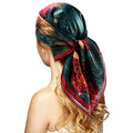 Stlvoll 100% Silk Head Scarf for Women - 27" Hair Scarves Satin Bandanas Square for Night Sleeping with Gift Packed - color: Flower (Red + Cyan)