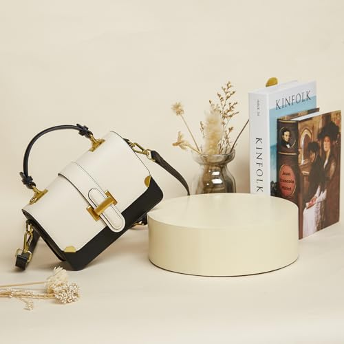 LL LOPPOP Women's Small Classy Crossbody Purse Top Handle Handbags Leather Satchel Bags for Women - color: A-black White(2035)