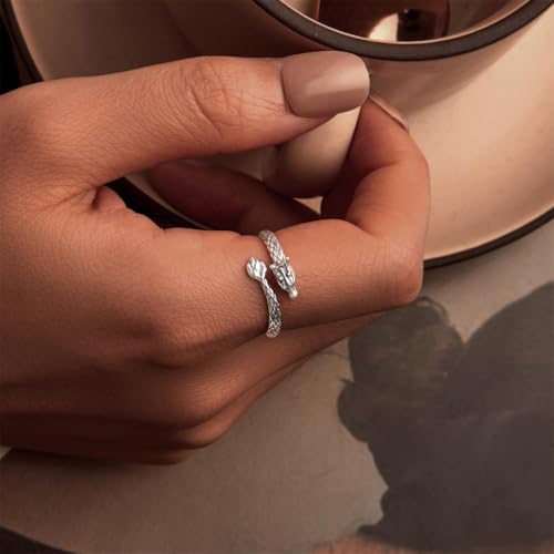 BISAER 925 Sterling Silver Ring Adjustable Cute Unique Cat Snake Butterfly Dragonfly Fashionable Ring For Women Jewelry - color: Silver Dragon