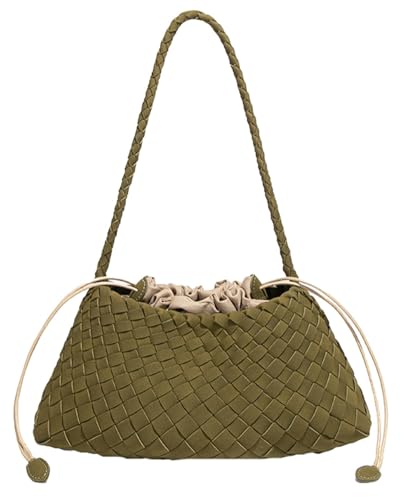 Woven Hobo Bags for Women Suede Woven Tote Bag Trendy Bucket Purse Underarm Shoulder Bag Vintage Tote Handbag Clutch Purses - color: Suede-olive