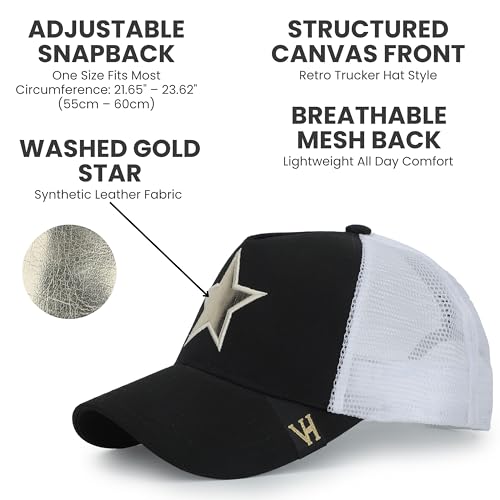 VINTAGE HAVANA Trucker Hats Women | Mesh Adjustable Snapback Hat | Men & Women Cute Trendy Fashion Baseball Cap - color: Black/White/Gold