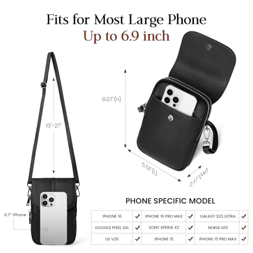 befen Genuine Leather Small Crossbody Bags for Women, Multi Pocket Cell Phone Crossbody Purse with RFID Blocking Card Slots - color: Black