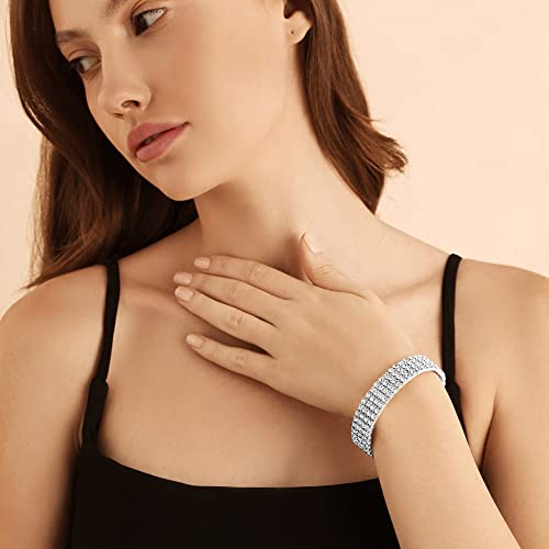 Zealmer Sparkle Multicolor Rhinestone Stackable Stretch Bracelets for Women - color: 3 Row Silver Bracelet