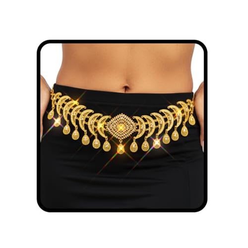 ELABEST Gold Waist Chain Rhinestone Belly Dance Chain Crystal Tassel Dance Jewelry for Women - style: Gold-A