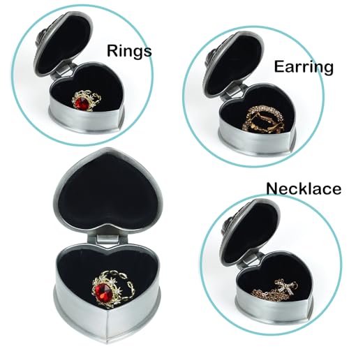 Vintage Metal Trinket Jewelry Box, Small Heart Shape Jewelry Organizer Rose Flower Sunflower Antique Treasure Chest Ring Holder, Earrings Necklace Storage Box Keepsake Box for Women (Heart-Rose) - style: Heart-Rose
