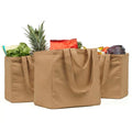 VeraMia Canvas Grocery Bag 3pc XL Set with Real Pockets, Long Shoulder Strap and Short Handle. Heavy Duty, Foldable, Washable - color: Paper Bag