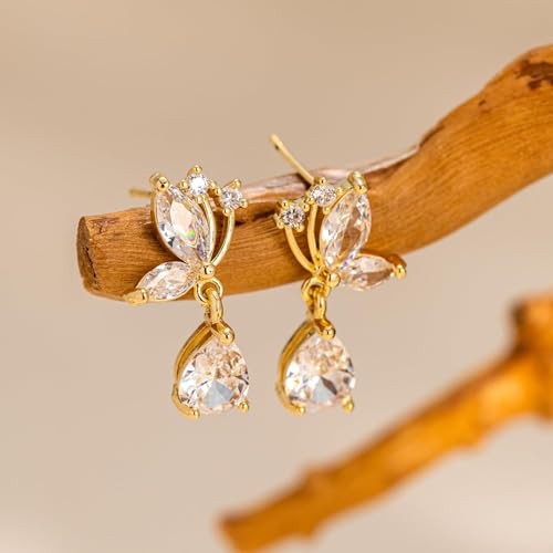 Cubic Zirconia Earrings - 14K Gold/Whte gold/Rose Gold Plated Cubic Zirconia CZ Diamond Wedding Earrings for Women Bridal Bridesmaid - color: Style 158