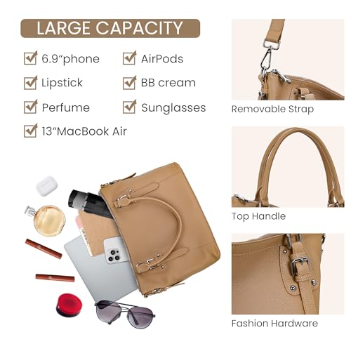 HESHE Genuine Leather Purses and Handbags for Women Tote Shoulder Bag Satchel Purse Top Handle Bags Hobo Crossbody Purse - color: Khaki, size: Large