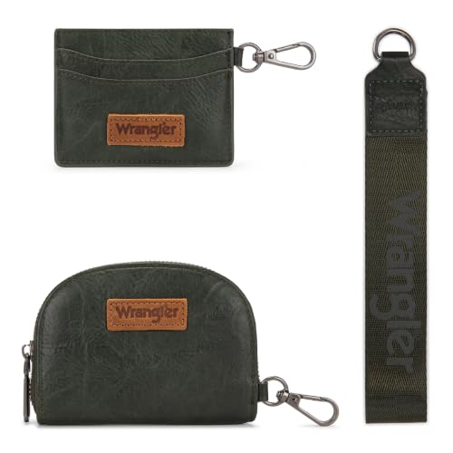 Wrangler KeyChain Wallet Wristlet Wallets for Women Dual Pouch Wristlet with Zipper Womens Credit Card Holder Wallet - color: A-Dark Green