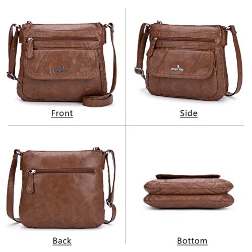 Angelkiss Small Womens Crossbody Bag Leather Shoulder Purse for Women Hobo Bag with Adjustable Shoulder Strap - color: Brown