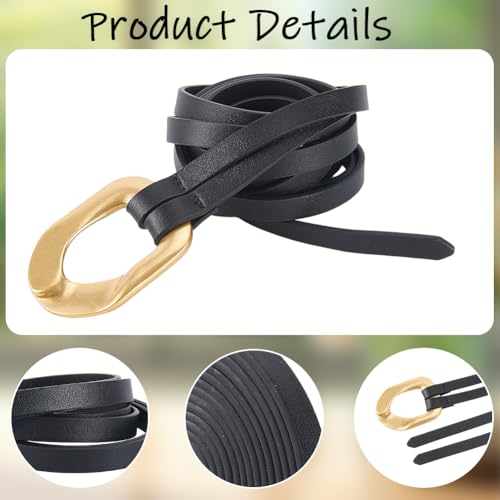 Genuine Leather Double Strap Tie Belt Adjustable Brown Cowhide Skinny Waistband - color: Black