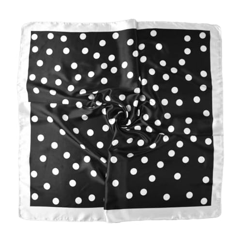 35” Satin Large Square Head Scarves-Like Silk Satin Scarf for Hair Wrapping at Night Bandana Square Scarf for Sleeping - color: Big Polka Point-black