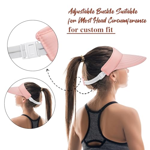 Sun Hats for Women - Wide Brim Sun Visor Hat for Women, UPF50+ Lightweight Foldable Ponytail Sports Cap - color: Pink