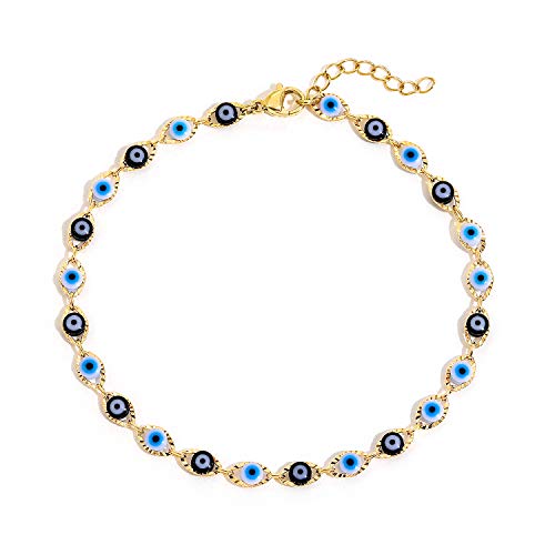 SLOONG Evil Eye Beaded Anklet Bracelets for Women, 14K Gold Plated Ankle Bracelet Jewelry Beach Beads Anklet Set Ankle Bracelets for Women - color: Black & Blue