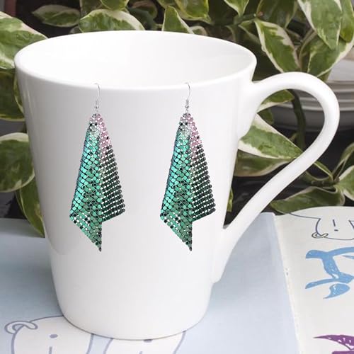 Sequin Earrings for Women Metal Mesh Grid Sequins Tassel Long Drop Dangle Earrings Trendy Charms Bridal Wedding Jewelry - color: Multi