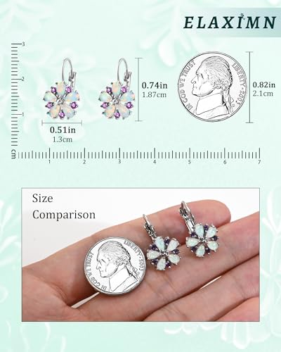 Vintage 14K Gold Plated Flower Birthstone Earrings - Hypoallergenic Leverback Floral Earrings, Trendy Jewelry Gifts for Women - color: Opal