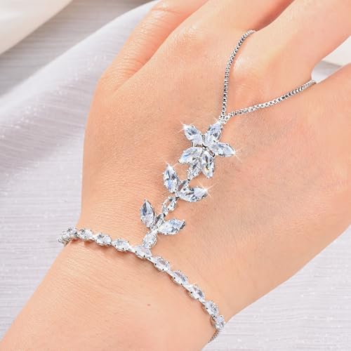 Adjustable Hand Chain Bracelet Women, 16K Gold Plated Finger Bracelet, Secure Ball Clasp Elegant Slave Hand Jewelry, Y2K Aesthetic Accessories for Summer Festival Prom Beach Vacation Daily Wear - color: style11-16K silver-plated