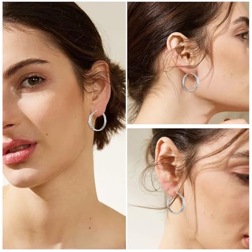 PABBEU Sterling Silver Hoop Earrings,Hypoallergenic Twisted Silver Hoops Earrings for Women Lightweight SilverHoop Earring with Cubic Zirconia (15/20/25/30MM) - color: Silver 2