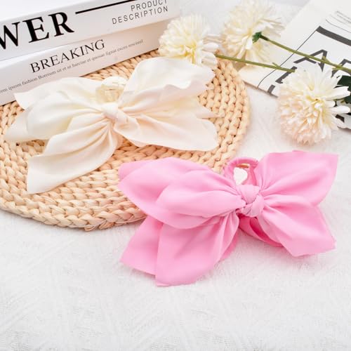 Bow Claw Clips Bow Hair Clips 2PC Big Hair Bows for Women Butterfly Styling Large Hair Clips for Thick Hair for Girls Hair Accessories for Women - color: 2PC-Beige+Pink