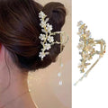Jasmine Flower Claw Clips for Women Metal Non-Slip Claw Clip With Rhinestones Pearl Tassel Design Floral Hair Clips Cute Claw Clips for Thick Hair Claw Clips Flower for Women