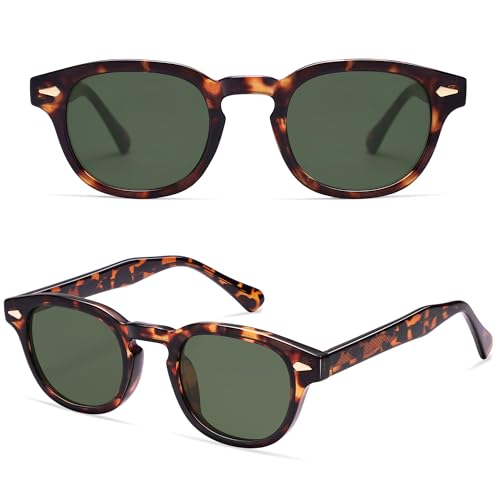 SOJOS Retro Small Round Sunglasses for Men Women Trendy Circle Style UV400 Lenses Unisex Sun Glasses SJ2251 - color: Amber Tortoise/Green