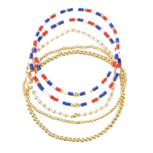 14K Gold Plated Beaded Bracelets Stack Set for Women,Stretch Boho Colorful Beads Ball Jewelry Friendship Summer Trendy - color: 4th of july