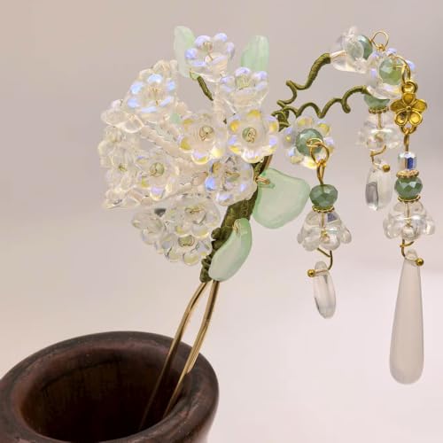 Hydrangea Cluster Resin Hairpin - Multi-Flower Vintage Chinese Hanfu Hair Stick for Women, Elegant Blue Purple Floral Hair Accessory for Weddings & Special Events(White Hydrangea) - color: White Hydrangea