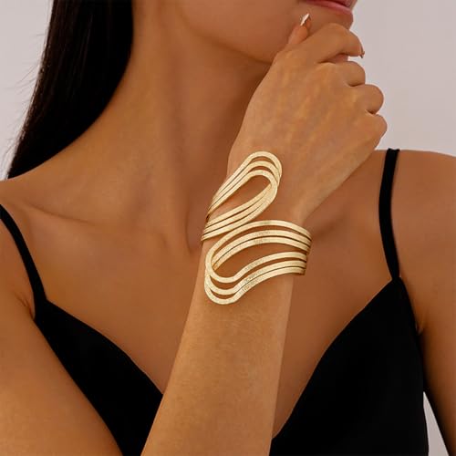 Arm Cuff for Women Gold Upper Arm Bracelet Minimalist Adjustable Cuffs Bangle Punk Dress Jewelry - style: GWrap B