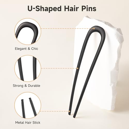 3 PCS French Hair Pins for Women, Metal Hair Pins for Buns, French Twist and Updos, Hair Accessories for Thick and Thin Hair, Black - color: Black