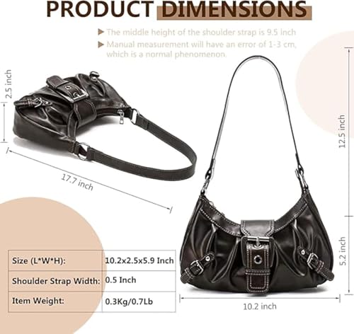 Y2K Trendy Purse for Women, Leather Buckle Punk Hobo Clutch Purses Bags for Ladies Top Handle Shoulder Bag - color: Deep Brown