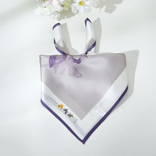 100% Mulberry Silk Neck Scarf 21''x21'' Small Square Hair Scarf for Women Men Lightweight Bandana Envelope Package - color: Floral- Purple