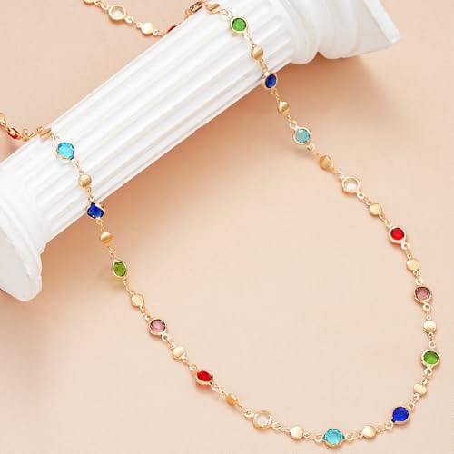 QiaTsed Colorful Crystal Long Necklace for Women Trendy Y-Shaped Pendant Necklace Boho Gemstone Necklace Ideal Dainty Jewelry Gift for Women