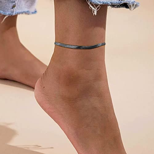 ChainsHouse Ankle Bracelets for Women, Stainless Steel Chain Anklets Waterproof, Women Summer Beach Jewelry Gift, Come with Box - color: 10. 5mm-Herringbone-Black