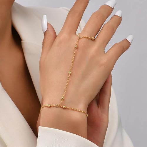 choice of all Hand Chain Bracelet Gold Finger Ring Bracelet Hand Chain for Women Trendy Birthday Jewelry Gifts - color: B7:bead hand chain