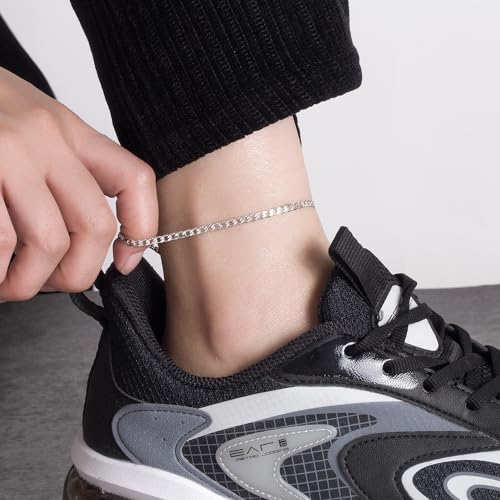 Dankadi 925 Sterling Silver Anklets Bracelet Women/Men Waterproof Simple Durable Chopin Chain/Cuban Link/Figaro/Box/Twist Rope Chain For Beach Foot Jewelry Gift - color: 3MM Blade Chain, size: 30cm