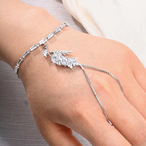 Adjustable Hand Chain Bracelet Women, 16K Gold Plated Finger Bracelet, Secure Ball Clasp Elegant Slave Hand Jewelry, Y2K Aesthetic Accessories for Summer Festival Prom Beach Vacation Daily Wear - color: style3-16K silver-plated