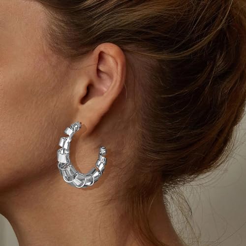 Large Hoop Earrings Lightweight Chunky Earrings for Women Chunky Earrings Big Hoop Earrings for Wedding - style: Dangle-Silver-01
