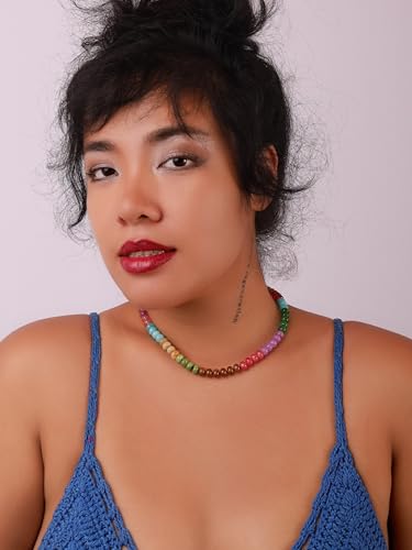 Sacina Trendy Boho Colorful Beaded Crystal Choker, Y2k Summer Beach Necklace, Boho Necklace, Hippie Jewelry, Christmas Jewelry Gift for Women - color: F
