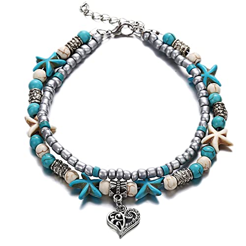Fesciory Puka Shell Anklet for Women Summer Natural Cowrie Adjustable Ankle Bracelet, Handmade Boho Hawaiian Beach Seashell Jewelry - color: F:Heart