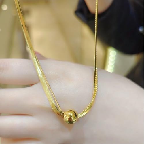 Gold Necklaces for Women Gifts - 14K Gold Plated Necklace for Women Necklaces for Her Tiny Fashion Jewelry for Teens，for Women Friends Jewelry Gifts，Necklace Gold Jewelry Birthday Gifts - style: Double layer golden round bead necklace