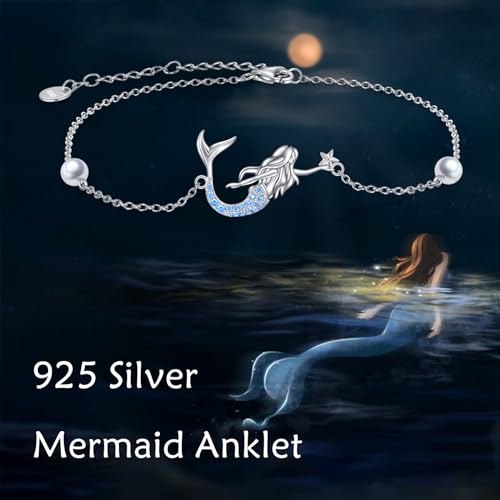 YAFEINI Ankle Bracelets for Women Sterling Silver Mermaid Turtle Ladybug Butterfly Moon Star Pineapple Anklet Link Chain Anklets Jewelry Gifts for Women - style: Mermaid anklet