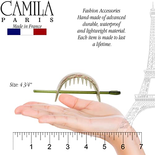 Camila Paris CP3343 French Hair Bun Holder Cover Cap Hair Updo, Pink and Green, Hair Pin Thru, Strong Hold Grip Hair Clips for Women, No Slip and Durable Styling Girls Hair Accessories, Made in France - color: Pink/Green