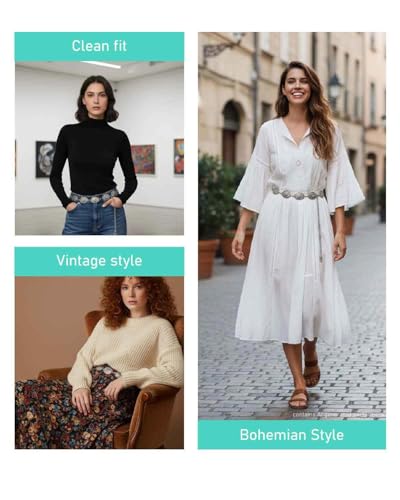 Women’s Bohemian Waist Chain, Vintage Adjustable Belly Chain for Dress Jeans Country Concert Outfit - color: Silver, size: Fit Waist up to 38''