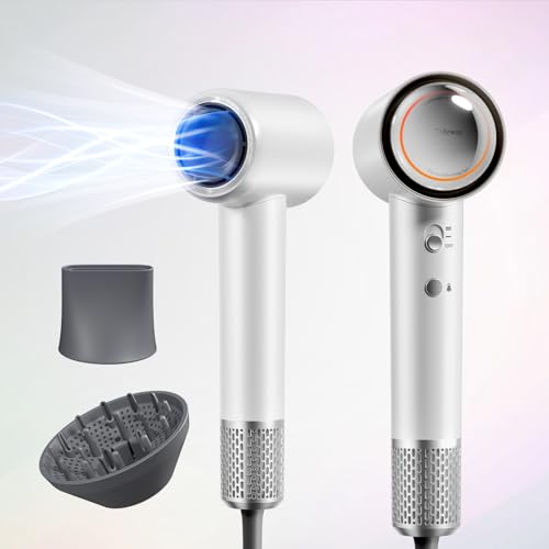 Tideway Hair Dryer Professional High-Speed Ionic Blow Dryer 110,000 RPM, Compact Hair Dryer with Magnetic Diffuser, Fast Drying with Brushless Motor Low Noise Smart Temperature Control-H11 - color: White